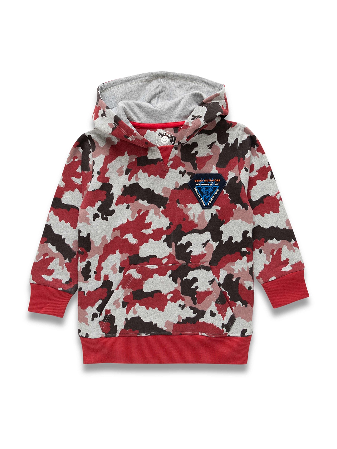 

JusCubs Boys Camouflage Printed Kangaroo Pocket Hodded Sweatshirt, Red