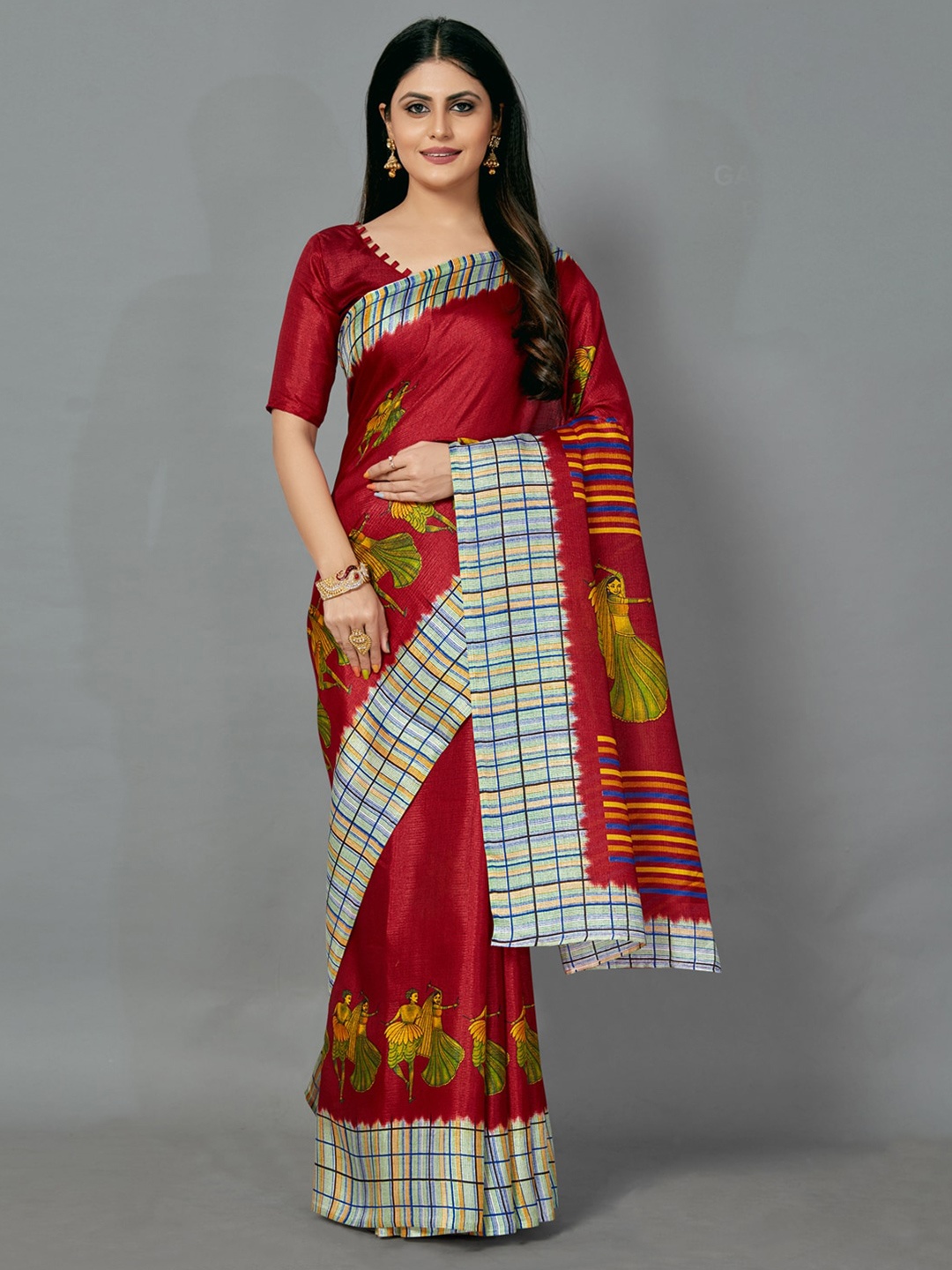 

Anouk Ethnic Motifs Block Print Saree, Maroon