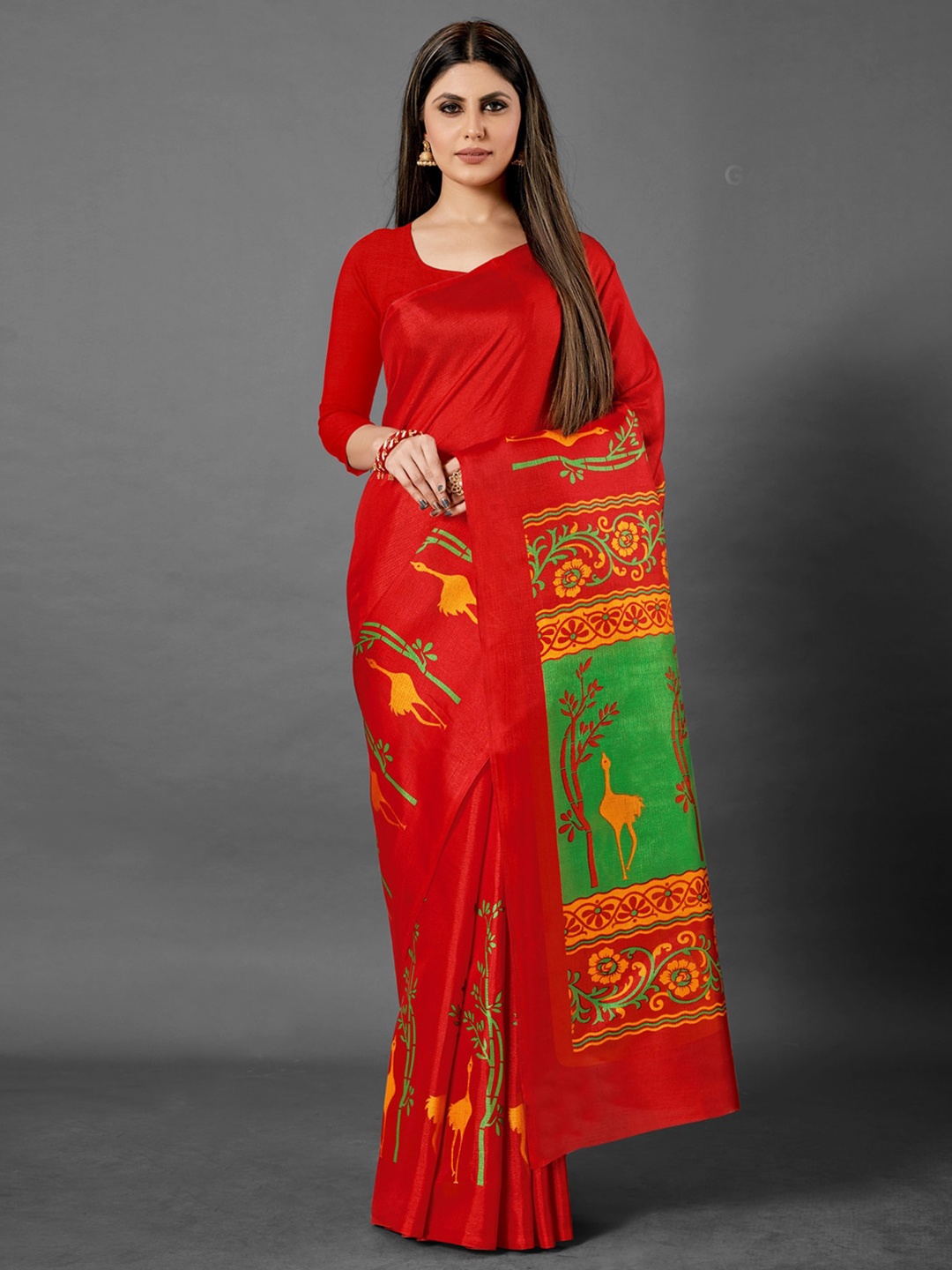 

Anouk Ethnic Motifs Block Print Saree, Red