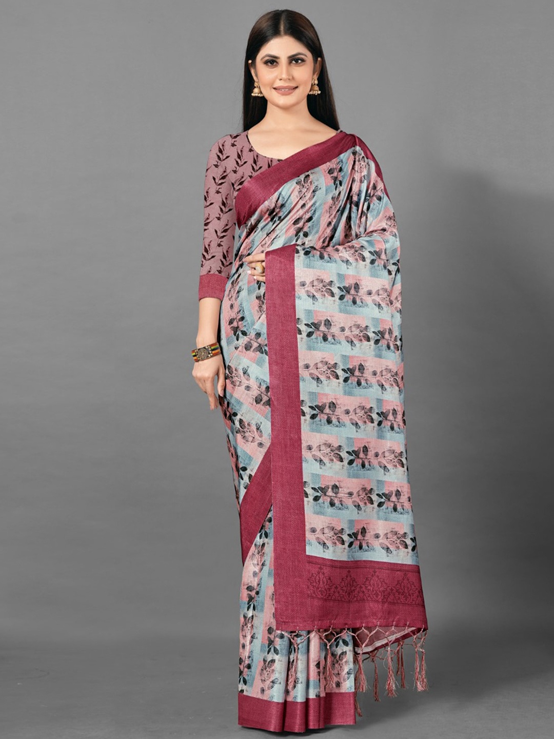 

Anouk Rustic Mauve & Blue Ethnic Motifs Printed Saree