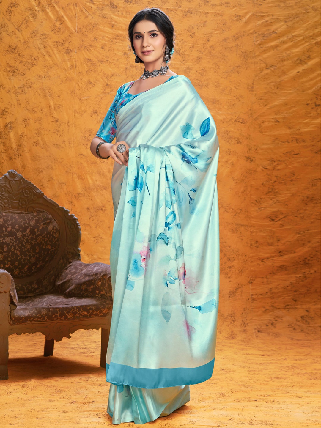 

Anouk Rustic Blue & Pink Floral Printed Saree
