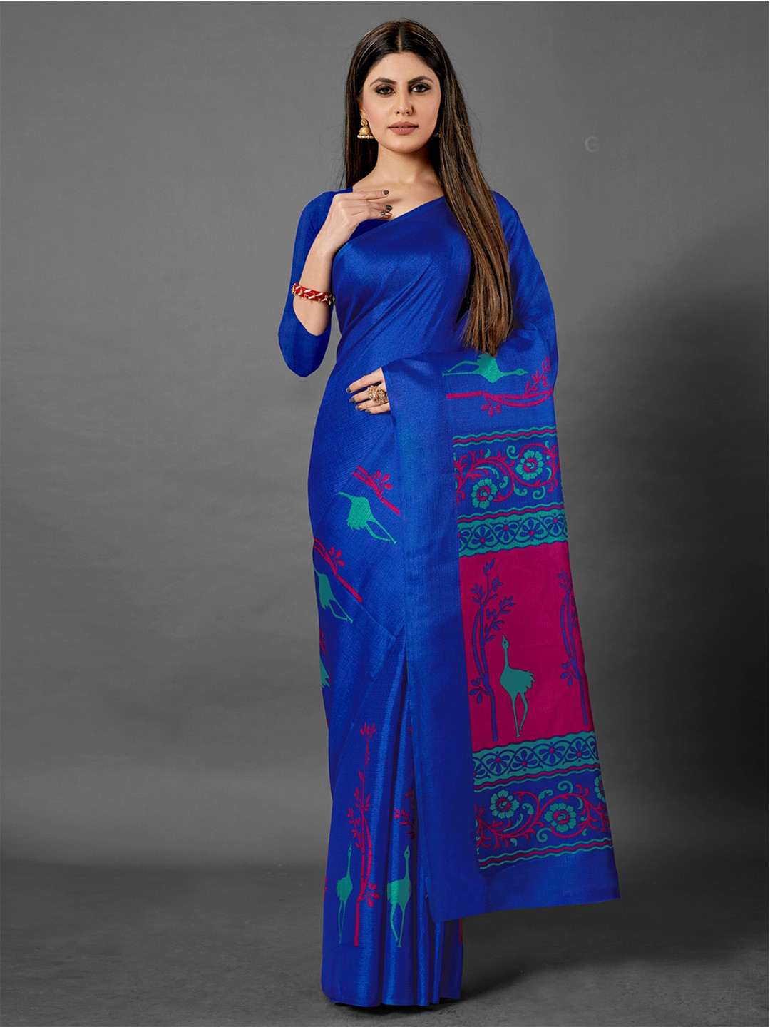 

Anouk Blue & Red Ethnic Motifs Printed Saree