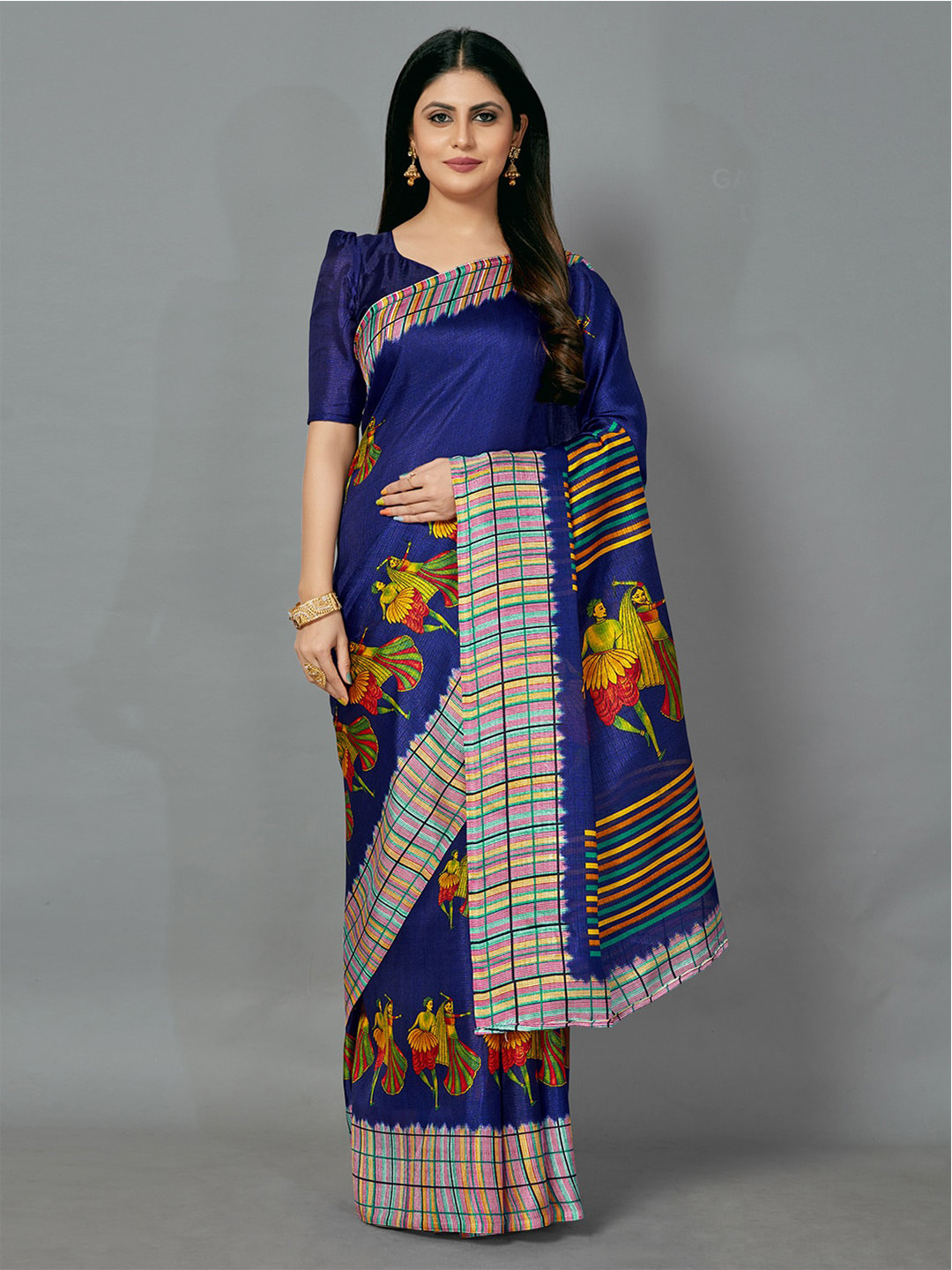 

Anouk Ethnic Motifs Block Print Saree, Navy blue