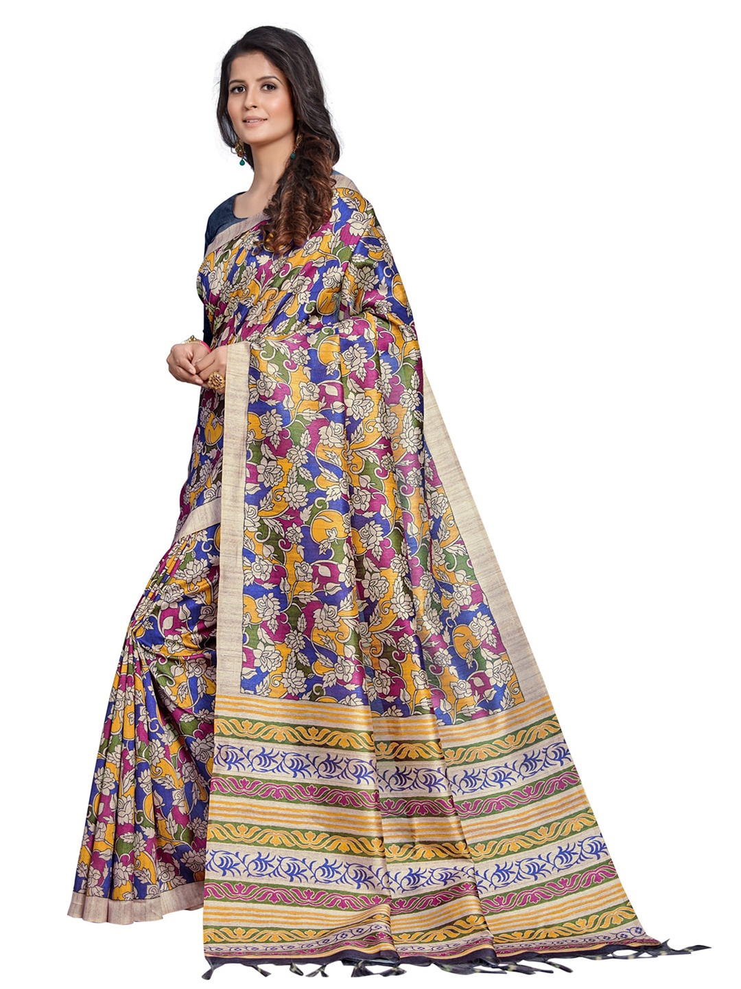 

Anouk Blue & Beige Floral Printed Block Print Saree