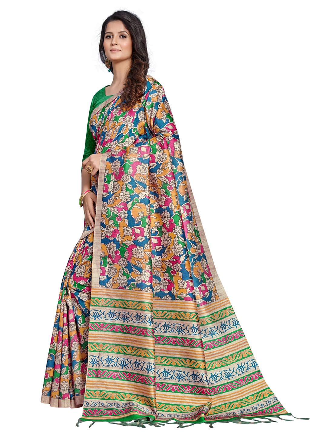 

Anouk Green & Beige Ethnic Motifs Printed Block Print Saree