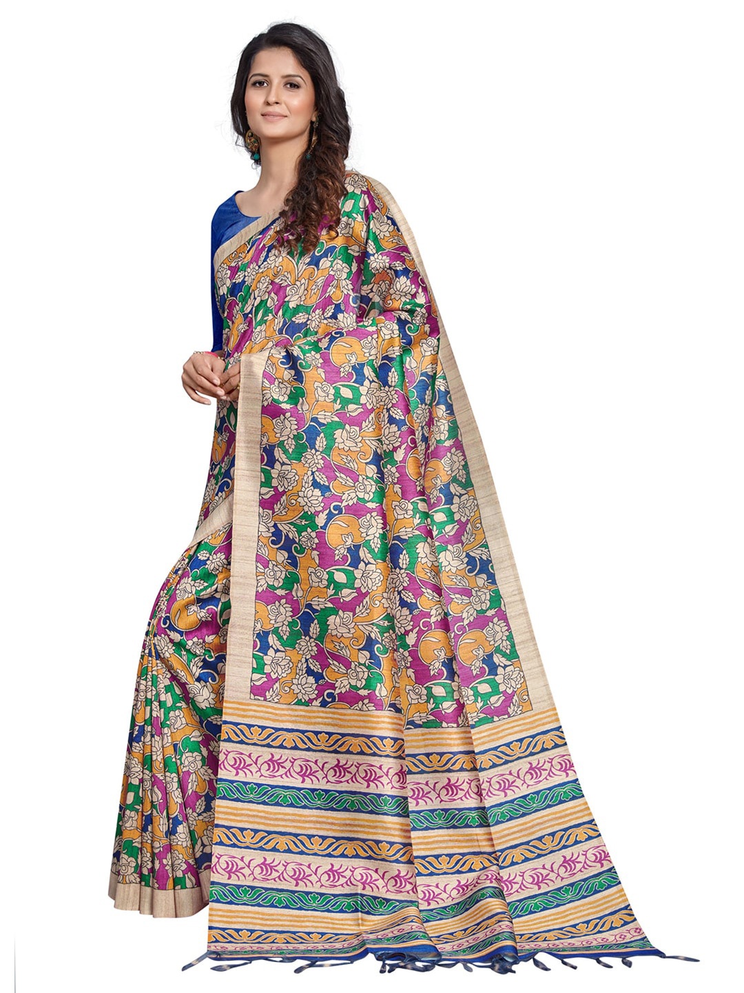 

Anouk Floral Block Print Saree, Blue