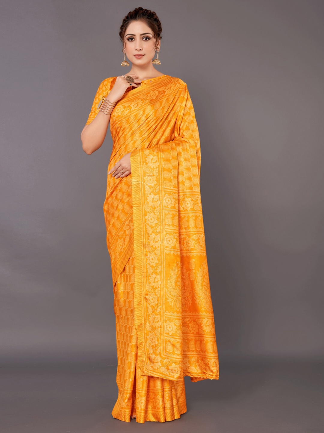 

Anouk Ethnic Motifs Printed Bagru Saree, Yellow