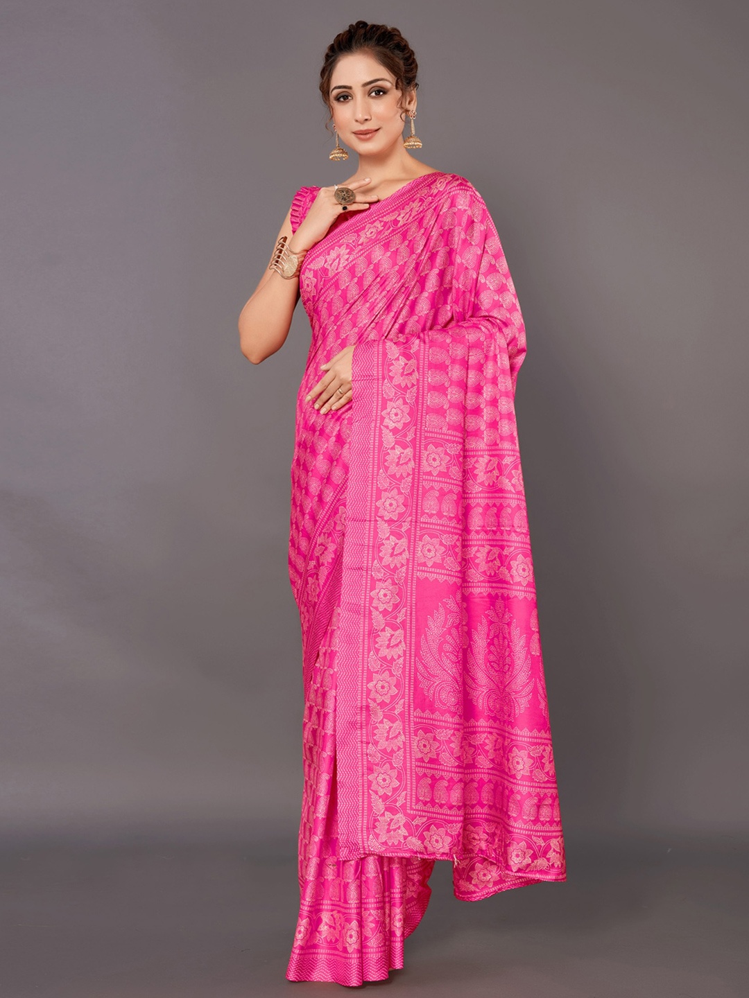 

Anouk Pink Paisley Printed Bhagalpuri Saree