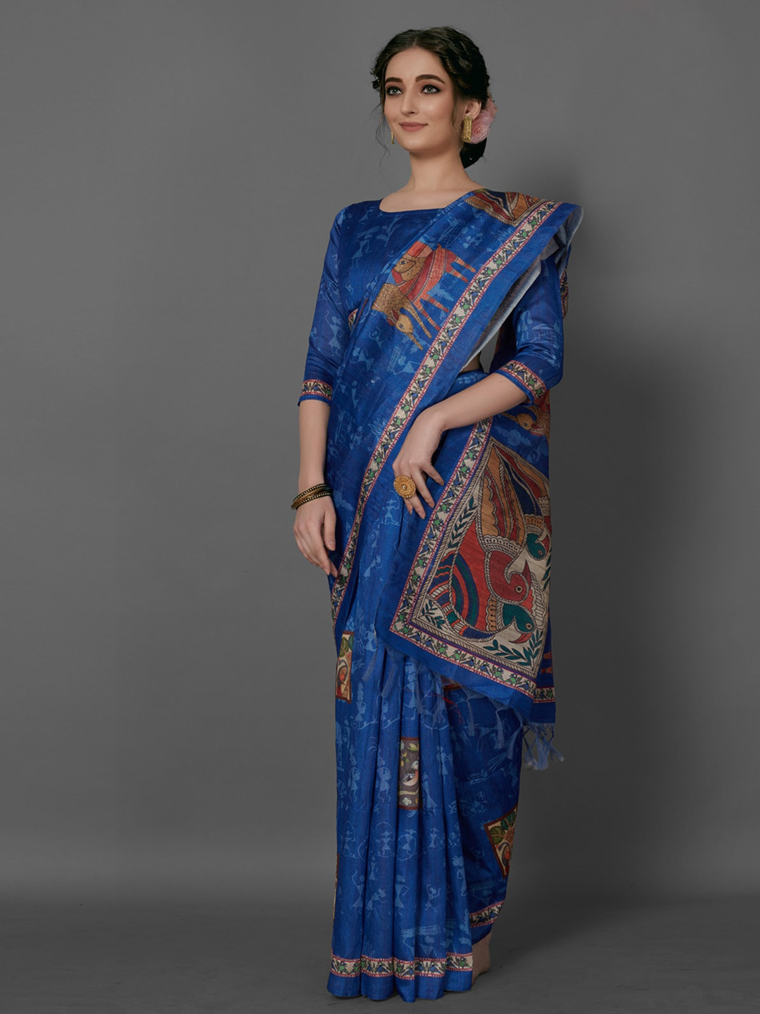 

Anouk Ethnic Motifs Printed Baluchari Saree, Blue