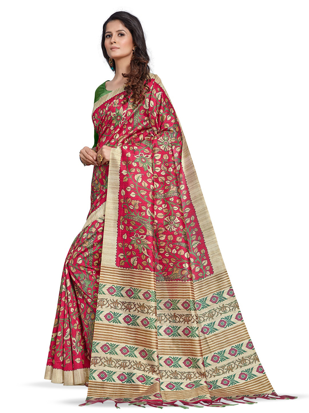 

Anouk Floral Block Print Saree, Pink