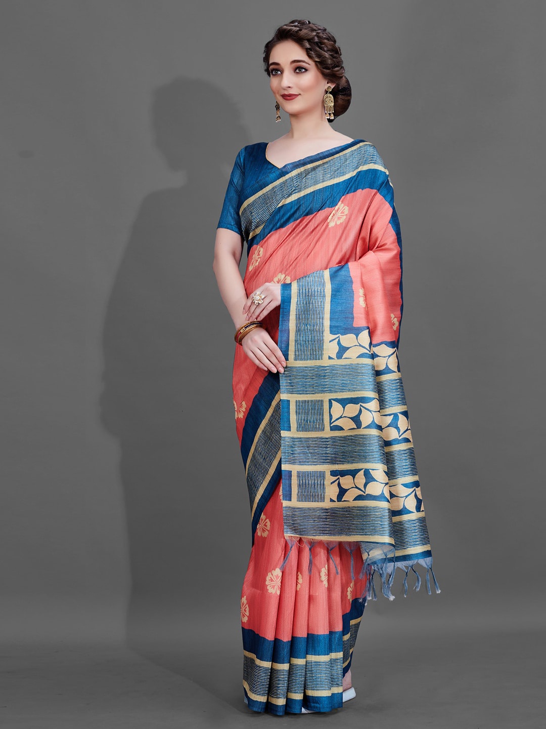 

Anouk Ethnic Motifs Printed Bagh Saree, Peach