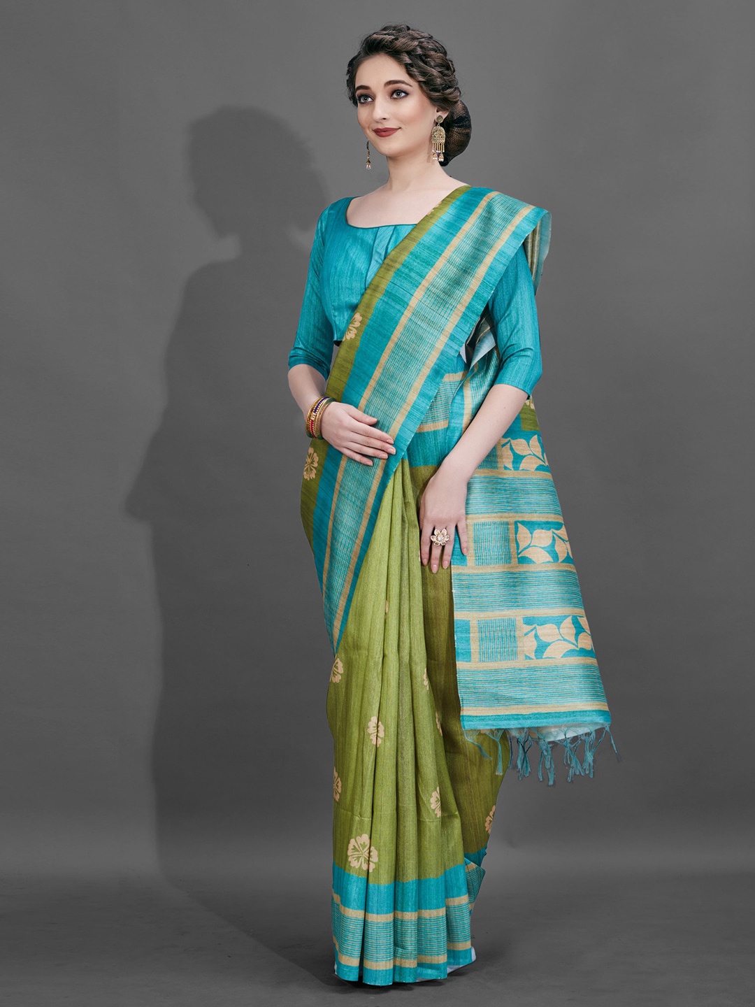 

Anouk Green Floral Printed Bagh Saree
