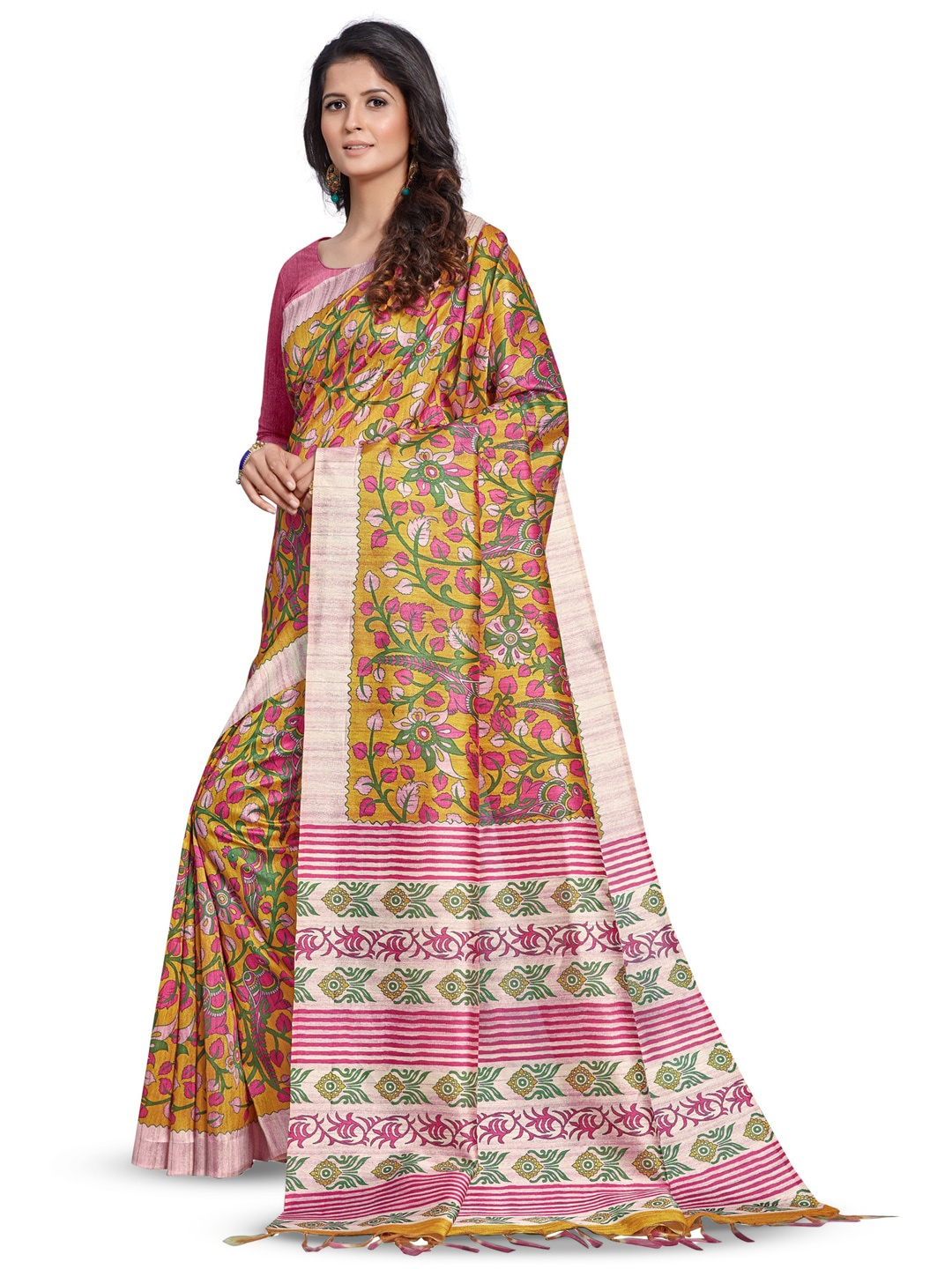 

Anouk Ethnic Motifs Printed Block Print Saree, Yellow