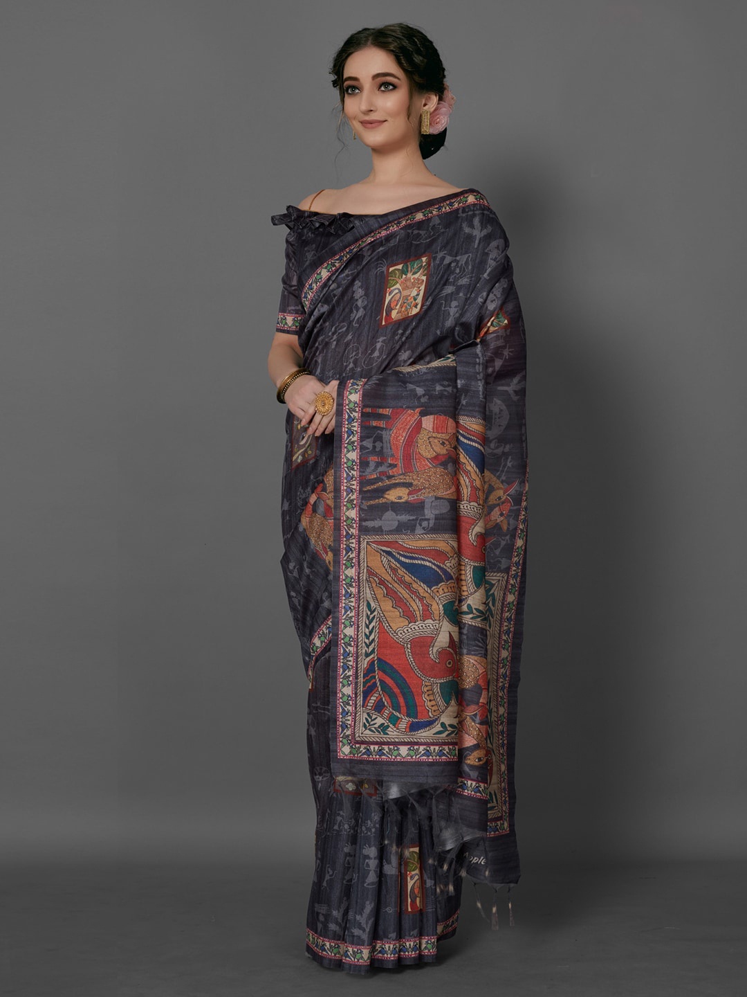 

Anouk Black & Red Ethnic Motifs Printed Baluchari Saree