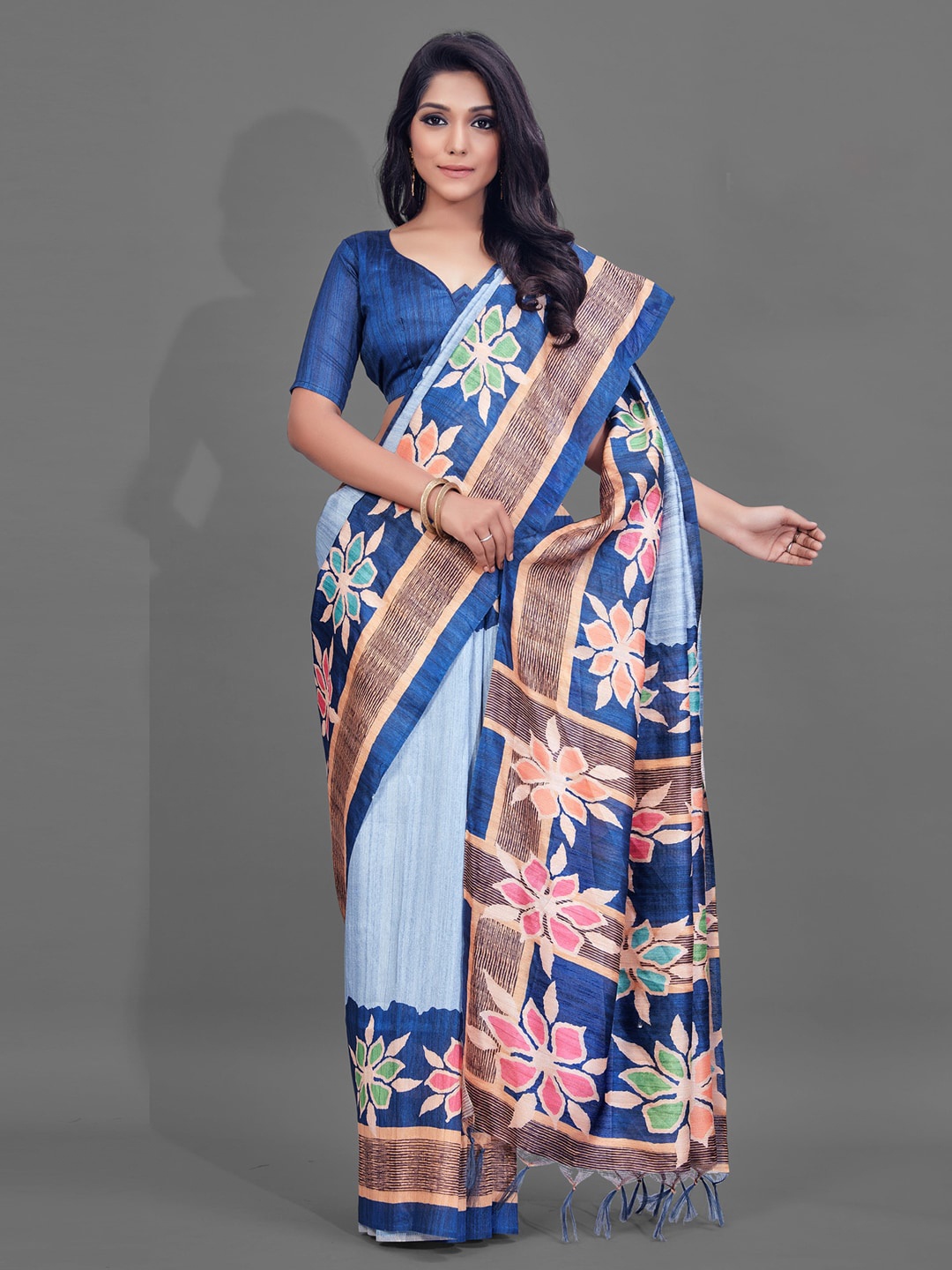 

Anouk Blue & Peach Ethnic Motifs Printed Saree
