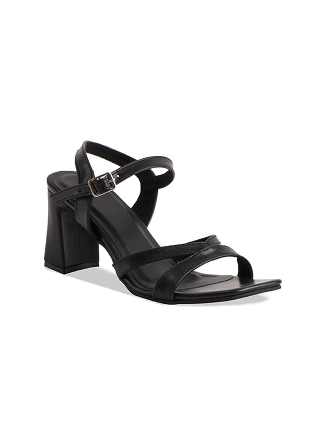 

ERIDANI Eli Open Toe Block Heels With Buckles, Black