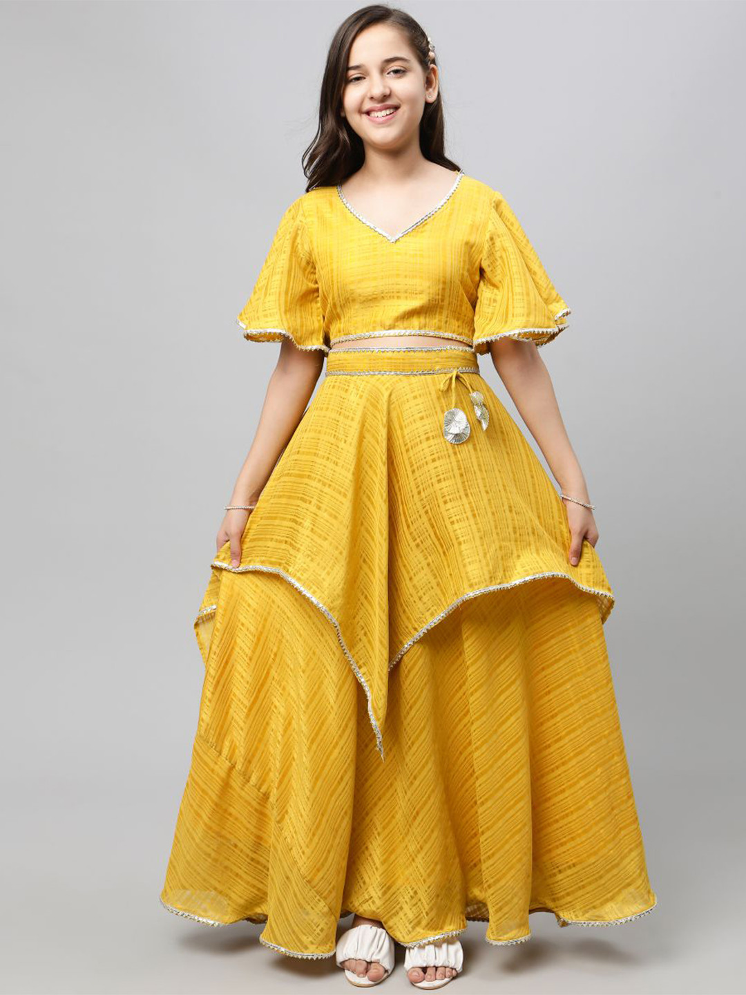 

BAESD Girls Woven Design Ready to Wear Lehenga Choli, Yellow