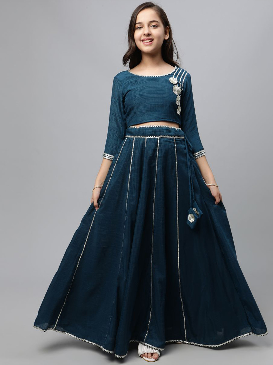 

BAESD Girls Gotta Patti Ready to Wear Lehenga & Blouse, Navy blue