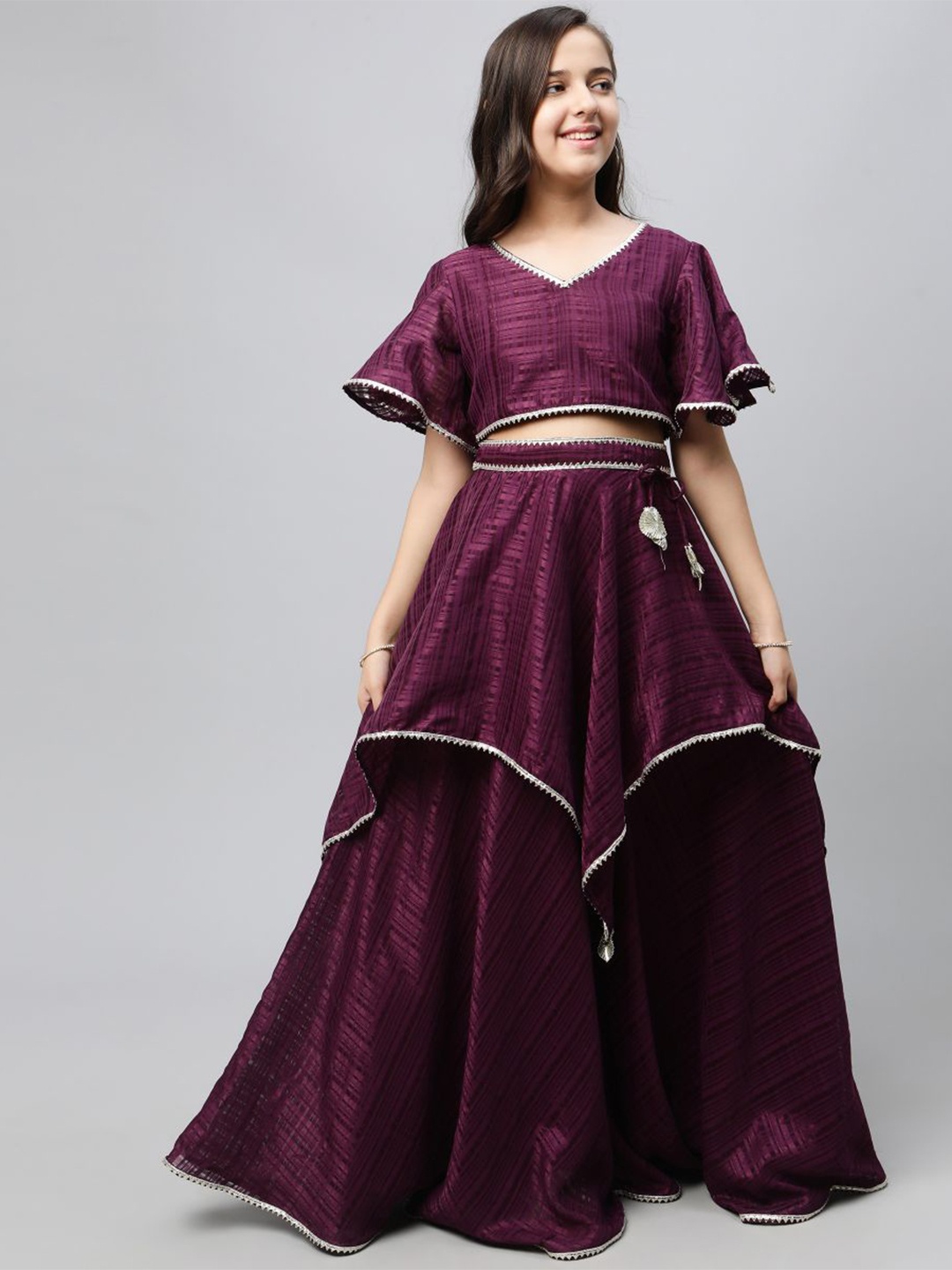 

BAESD Girls Woven Design Ready to Wear Lehenga Choli, Purple