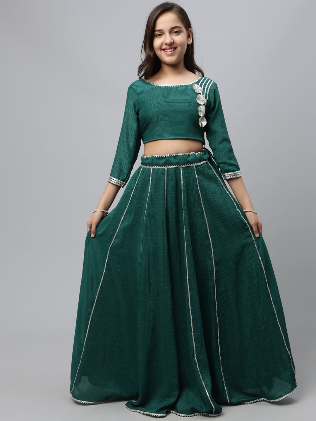 

BAESD Girls Woven Design Ready to Wear Lehenga Choli, Green