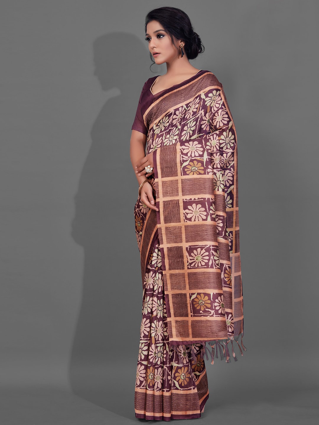 

Anouk Magenta Floral Printed Baluchari Saree