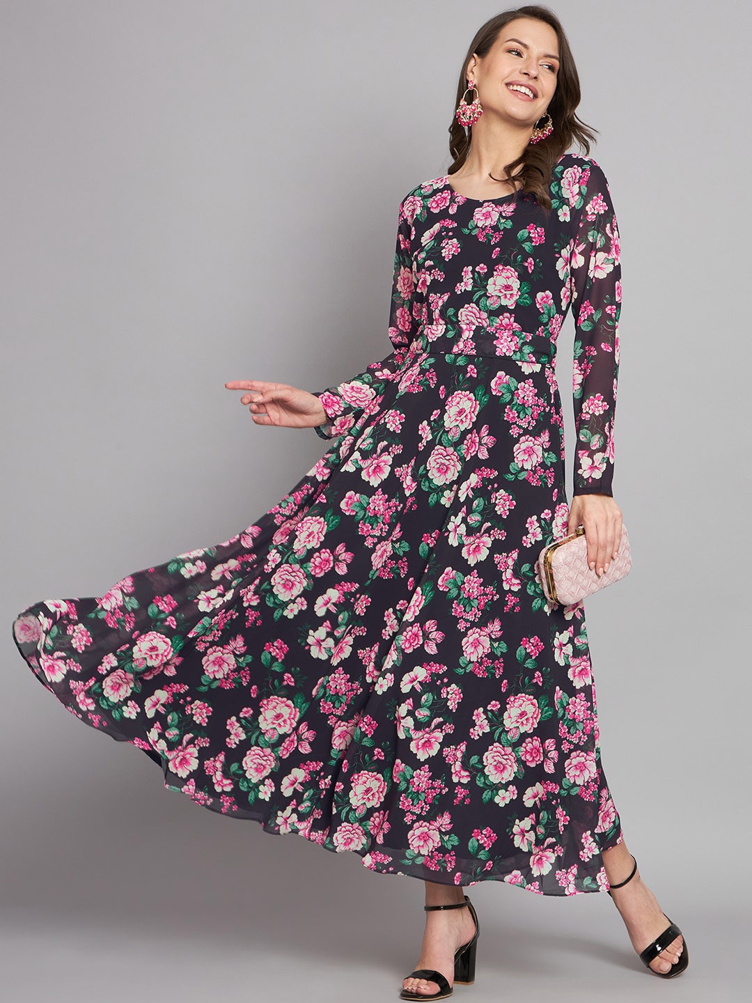 

BLACK SCISSOR Floral Printed Georgette Maxi Ethnic Dresses