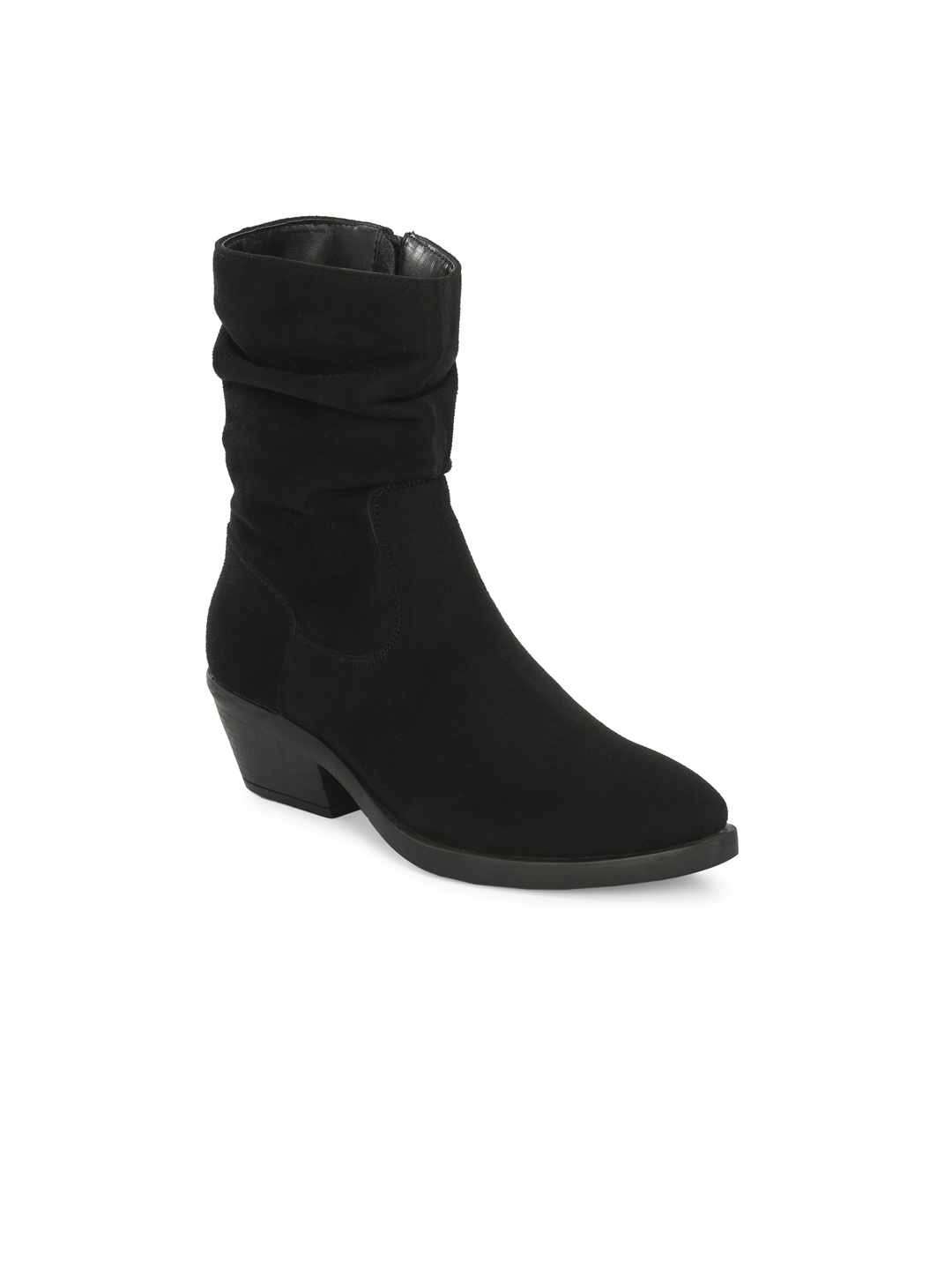 

GARDIN Women Block Heeled Mid-Top Slouchy Boots, Black