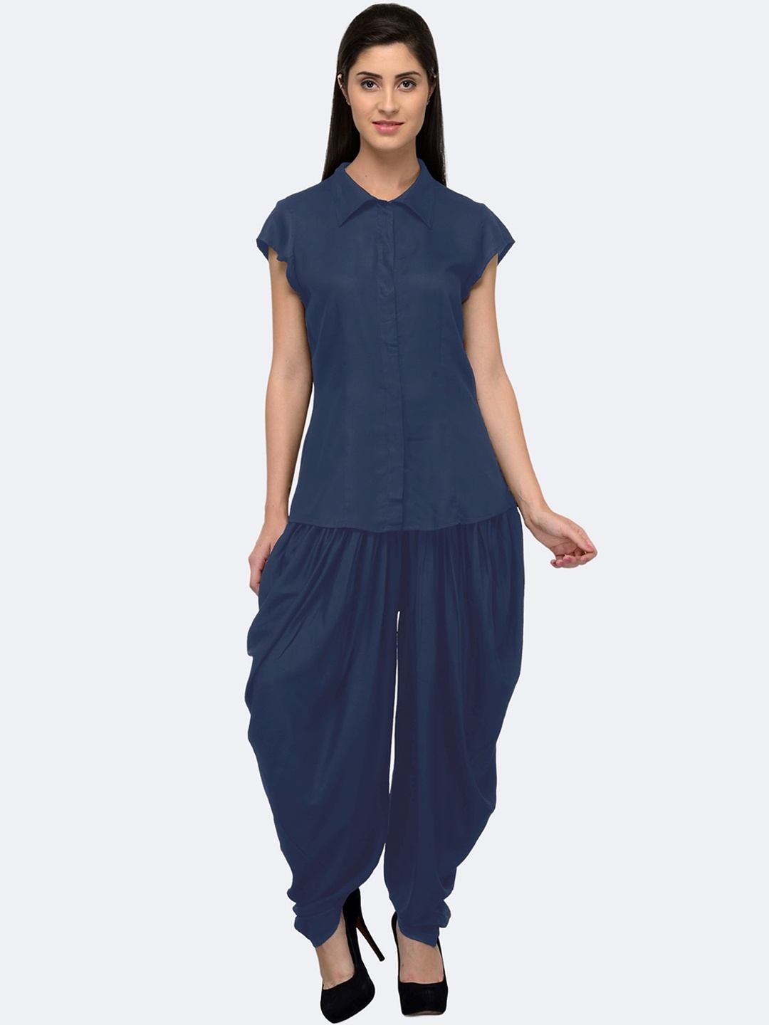 

PATRORNA Shirt Collar Shirt With Dhoti Pants, Navy blue