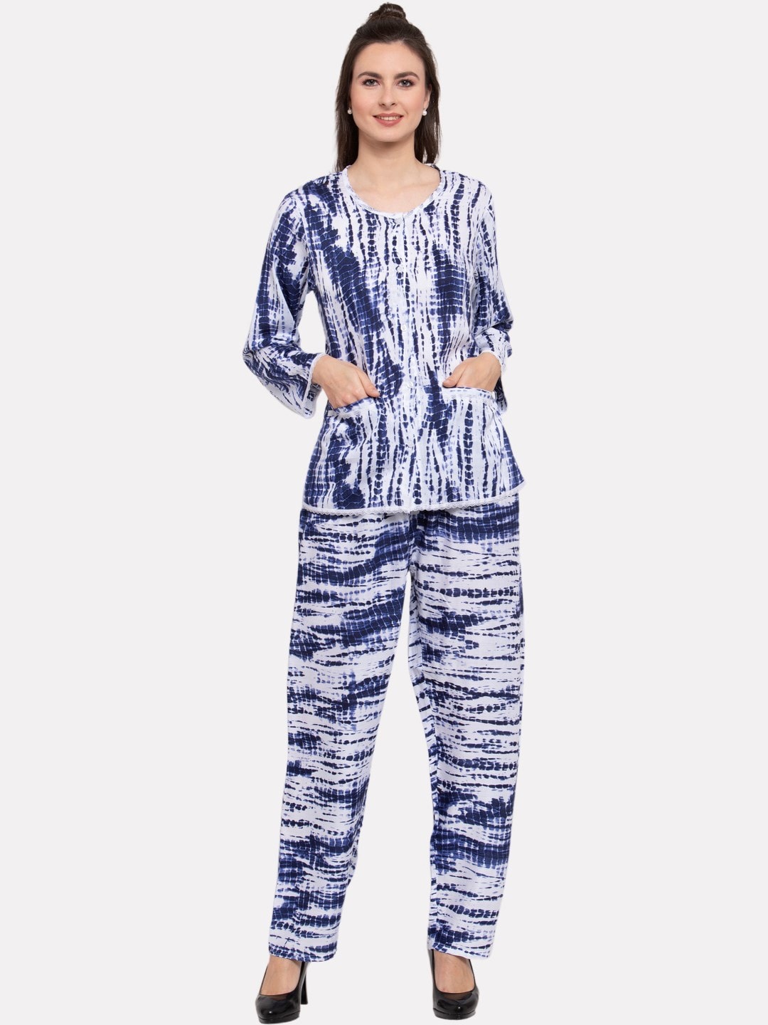 

PATRORNA Printed Top With Trousers Co-Ords, Navy blue