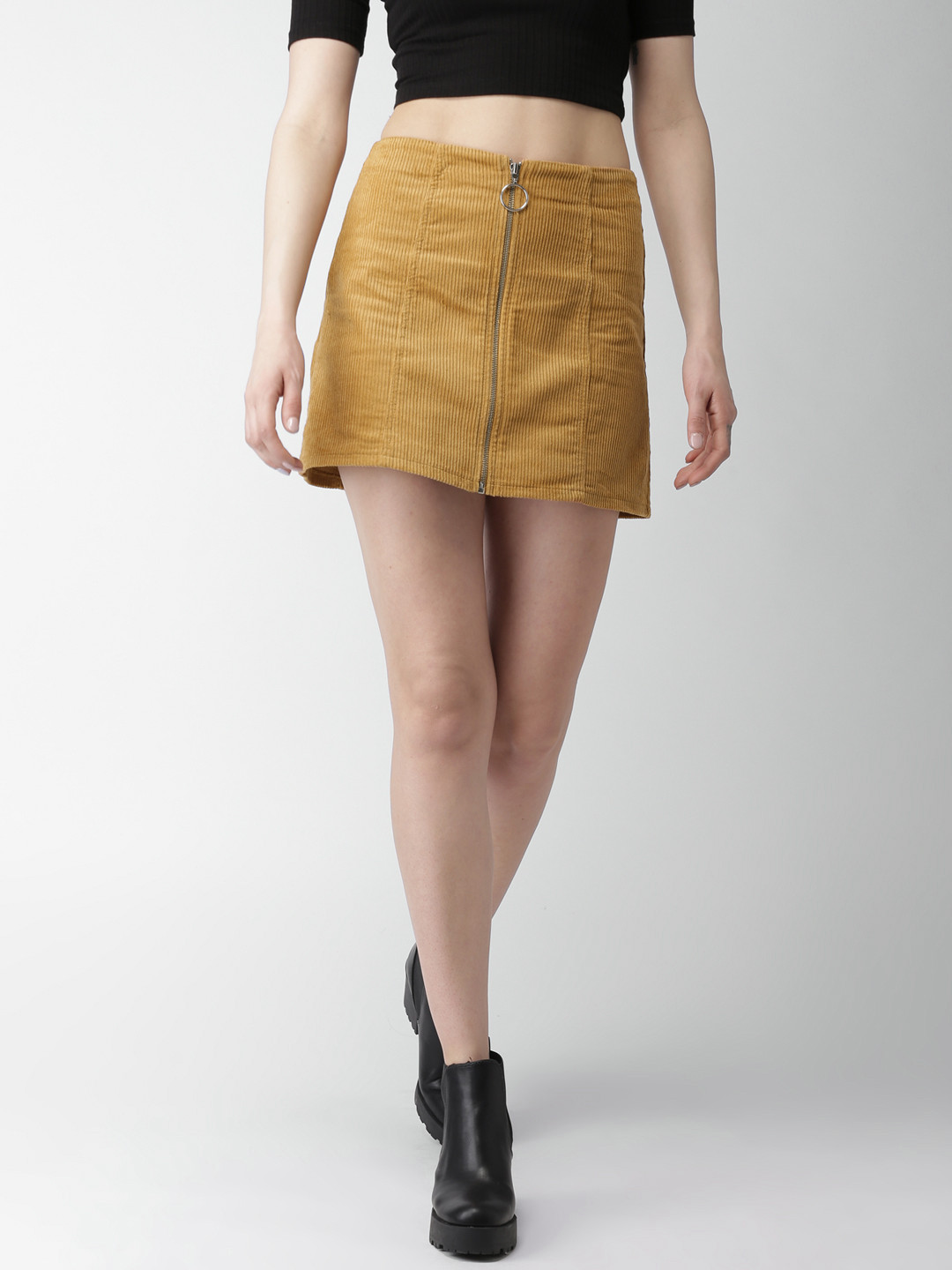 

FOREVER 21 Women Brown Straight Mini Pure Cotton Skirt, Camel brown