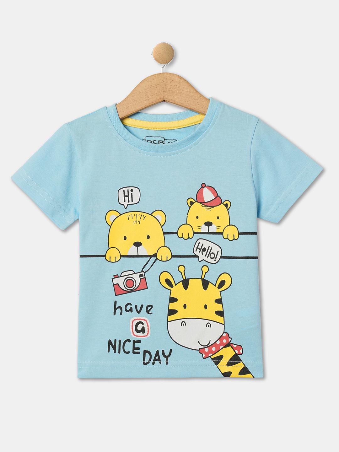 

R&B Boys Graphic Printed Regular Fit Pure Cotton Casual T-shirt, Blue
