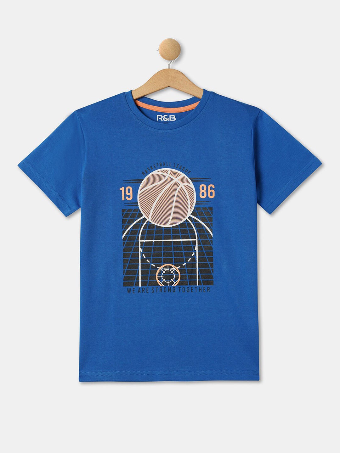 

R&B Boys Graphic Printed Regular Fit Pure Cotton Casual T-shirt, Blue