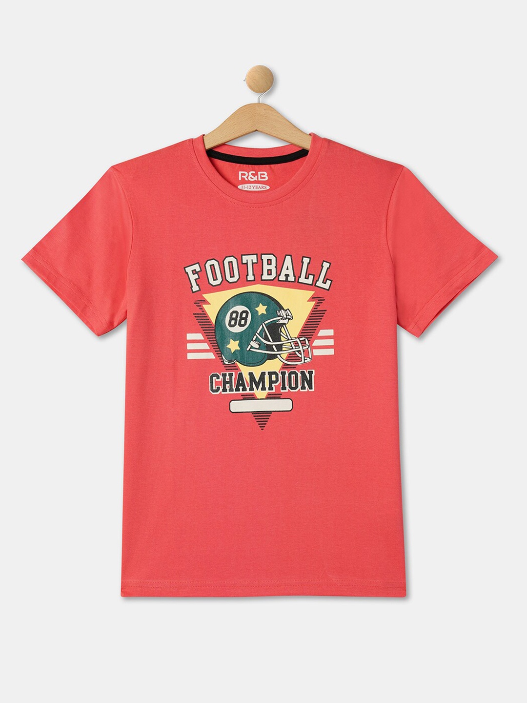 R&B Boys Graphic Printed Regular Fit Pure Cotton Casual T-shirt, Peach