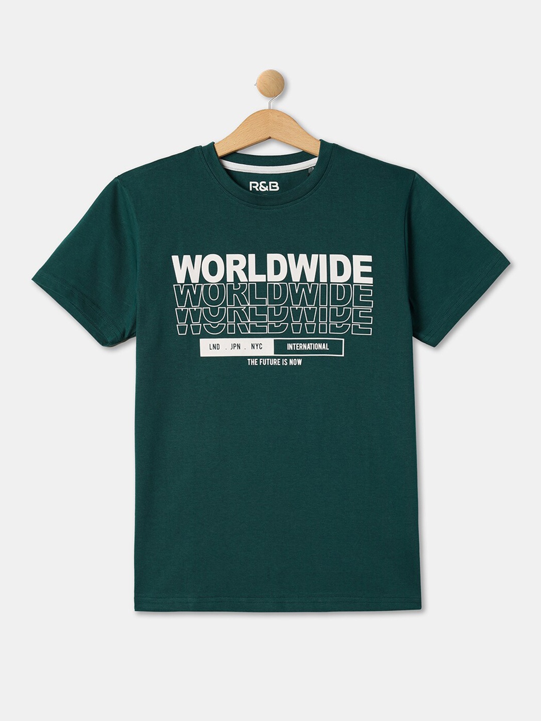 

R&B Boys Typography Printed Regular Fit Pure Cotton Casual T-shirt, Green