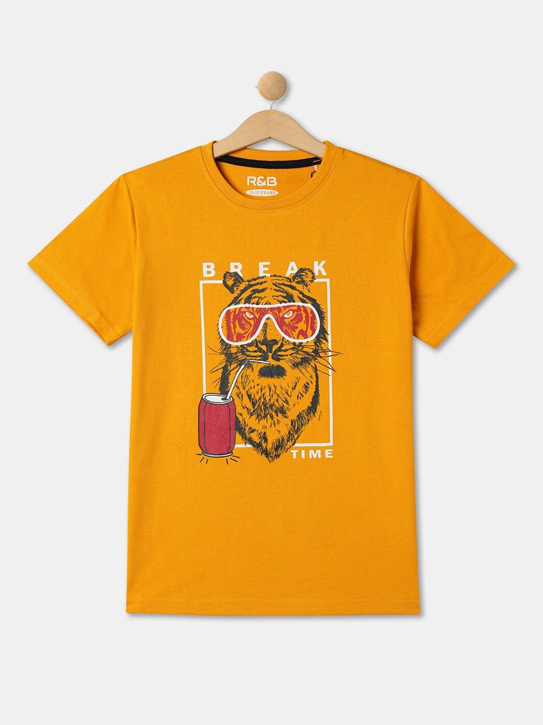

R&B Boys Graphic Printed Regular Fit Cotton Casual T-shirt, Orange