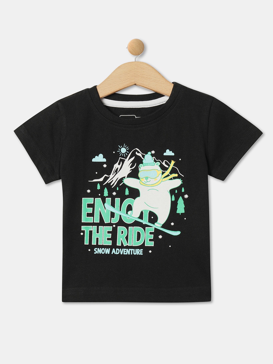 

R&B Boys Graphic Printed Regular Fit Pure Cotton Casual T-shirt, Black