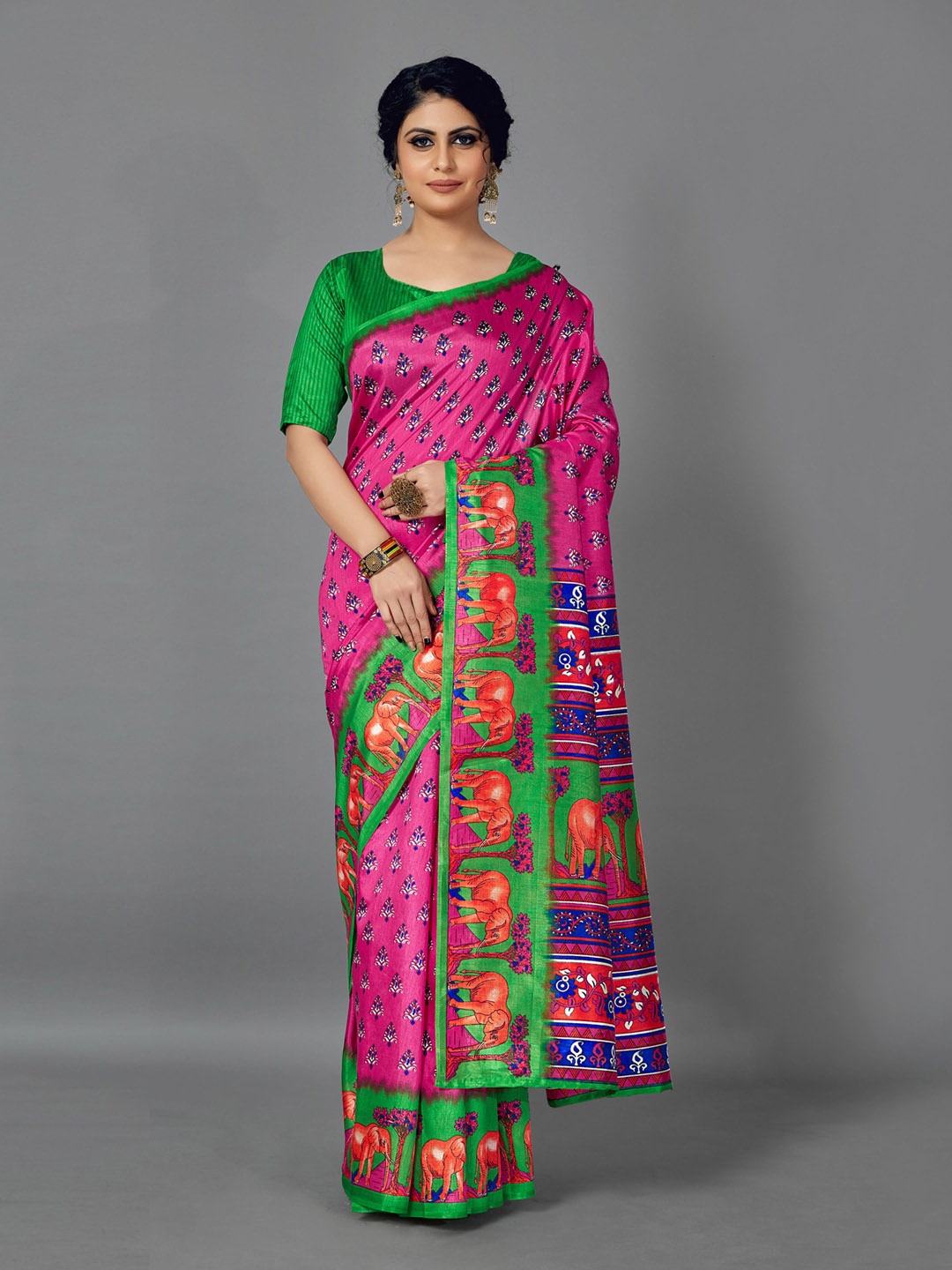

Anouk Ethnic Motifs Printed Bagh Bagru Saree, Pink