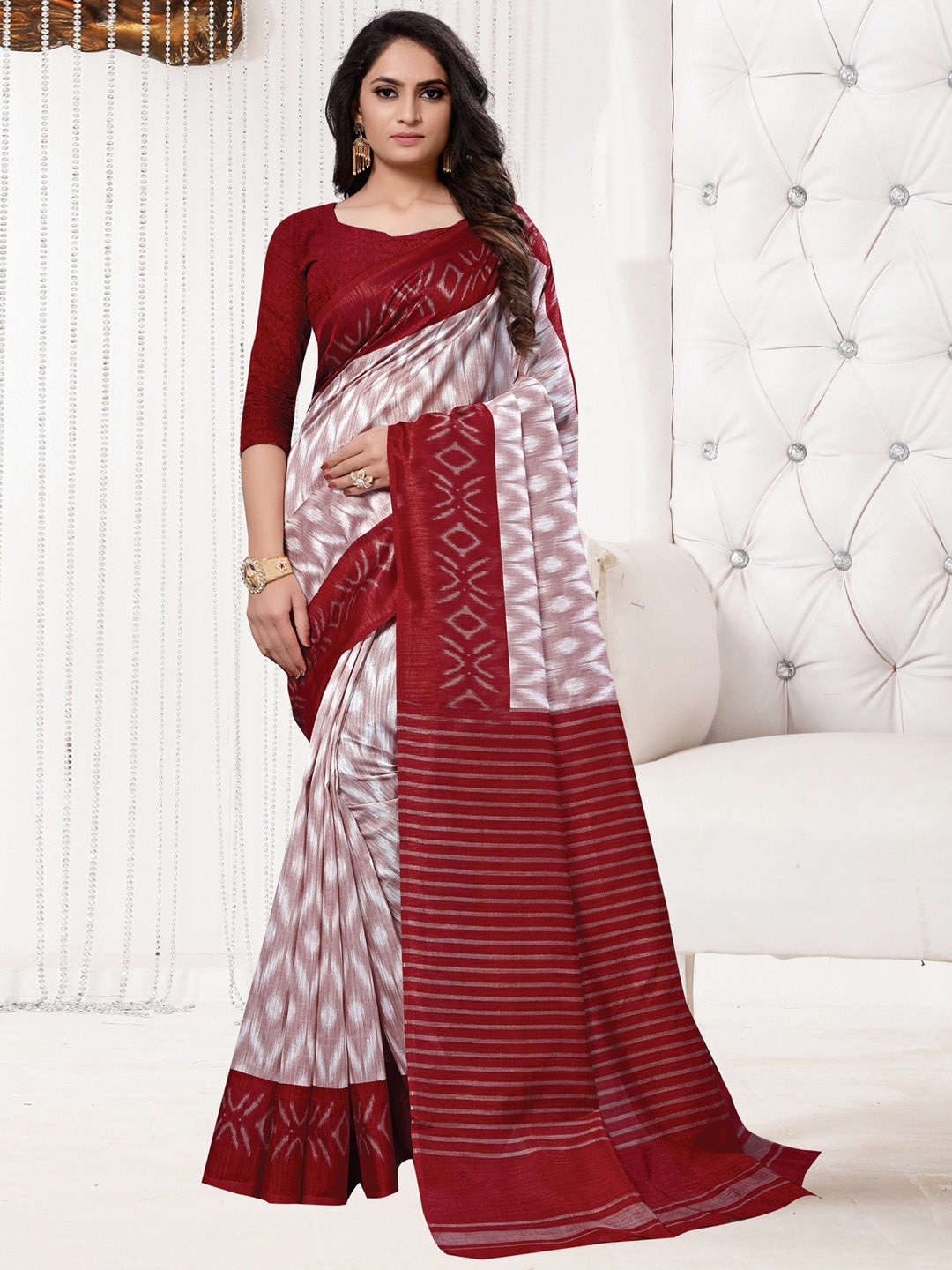 

Anouk Ethnic Motifs Printed Ikat Saree, Off white