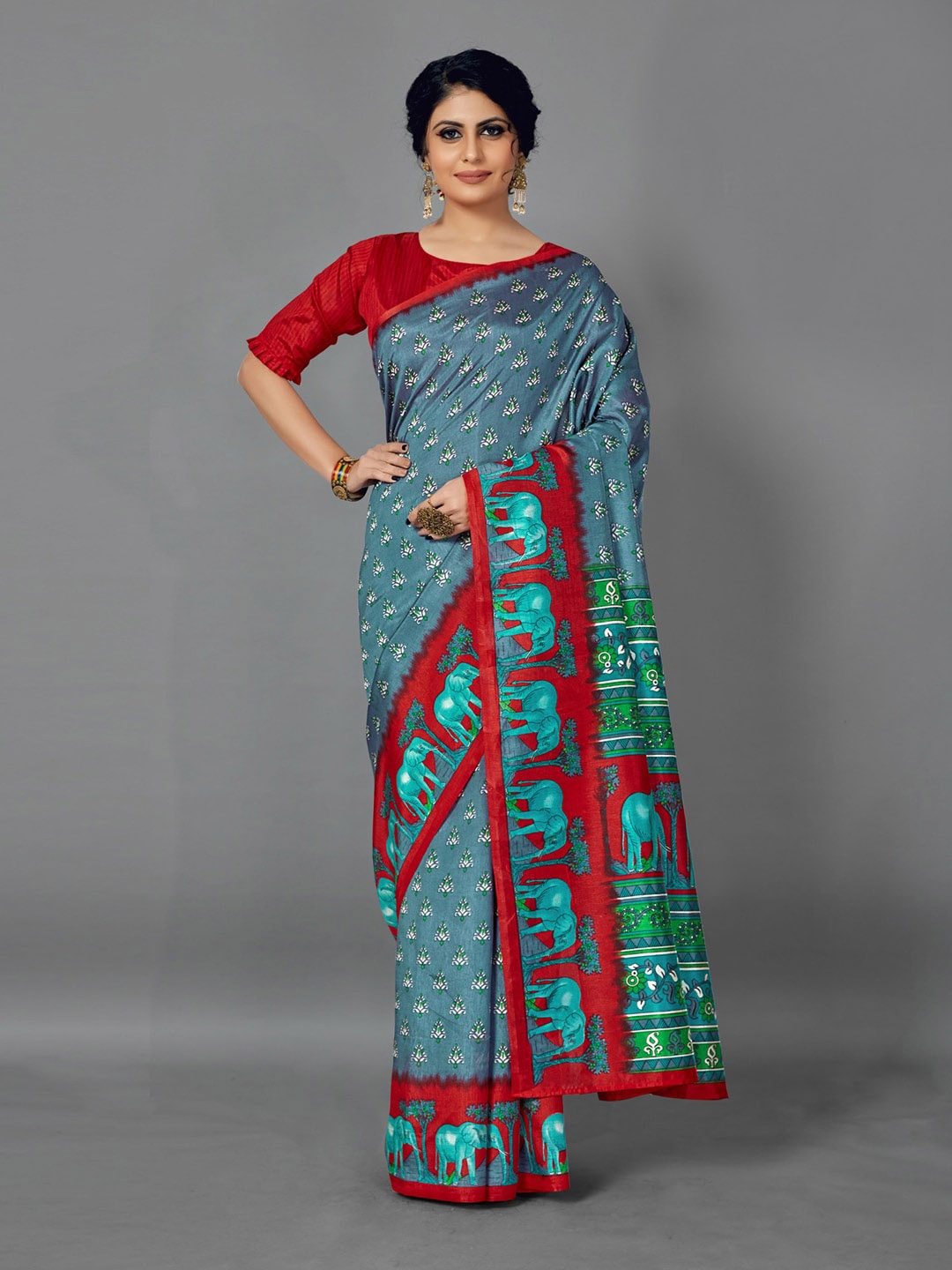 

Anouk Ethnic Motifs Printed Bagru Saree, Grey