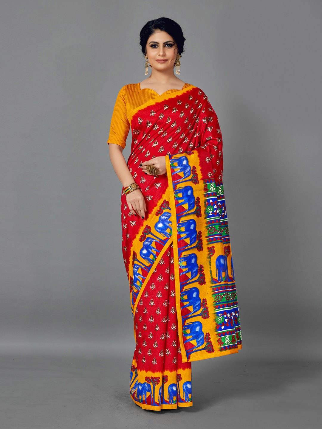

Anouk Bagh Printed Bagru Saree, Red