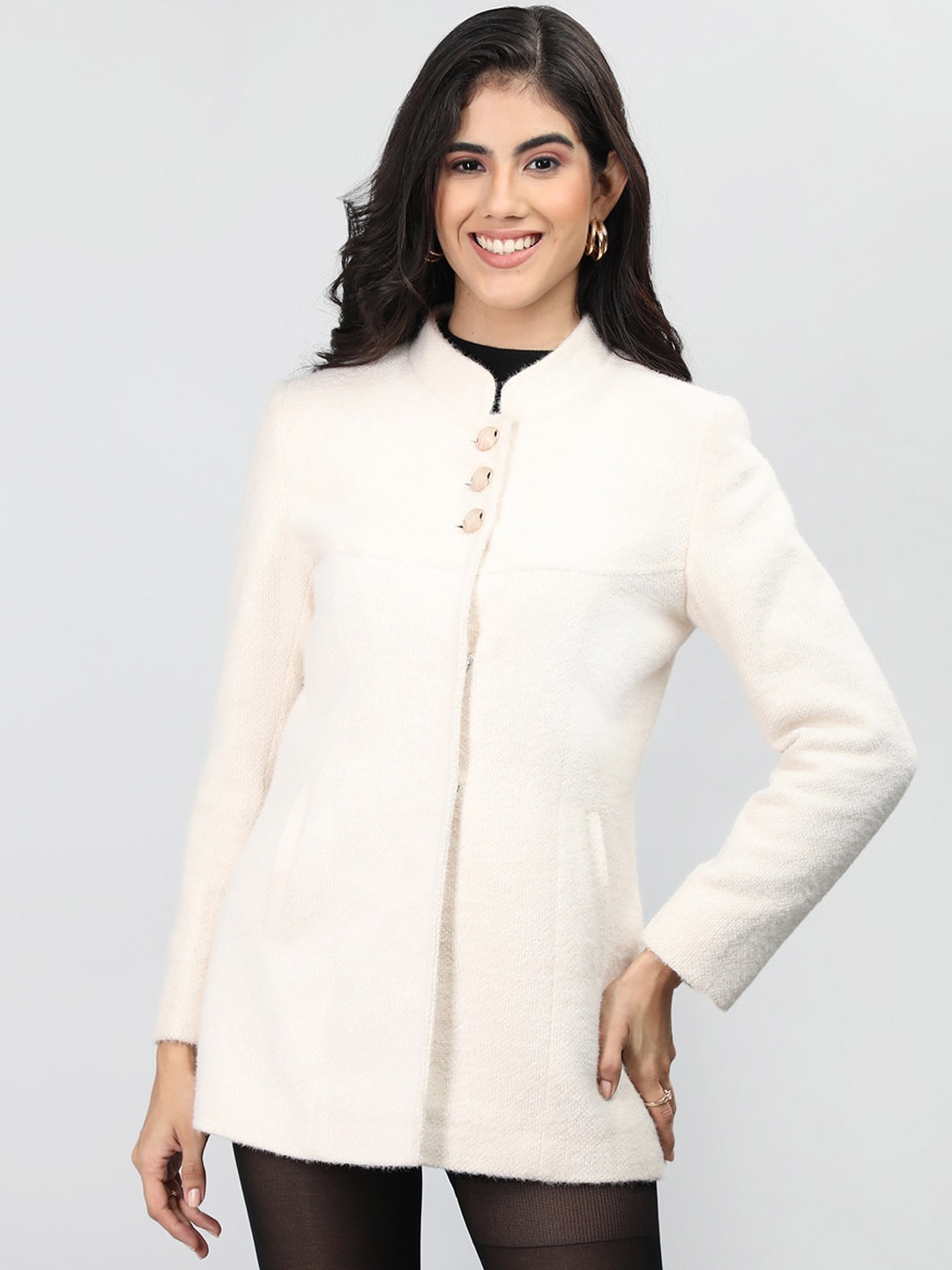 

LURE URBAN Single-Breasted Woollen Pea Coat, Off white