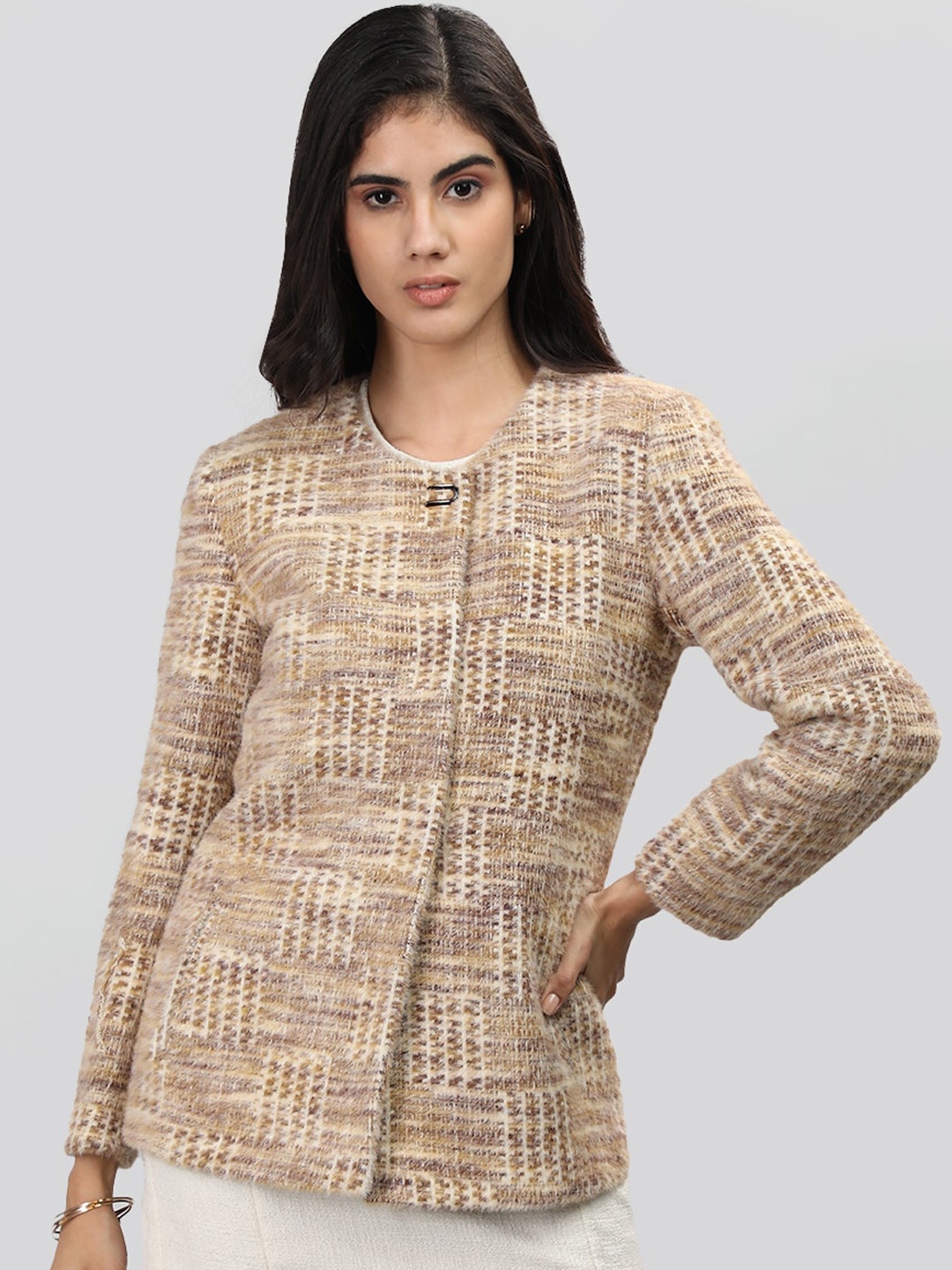 

LURE URBAN Self Design Woollen Overcoat, Gold