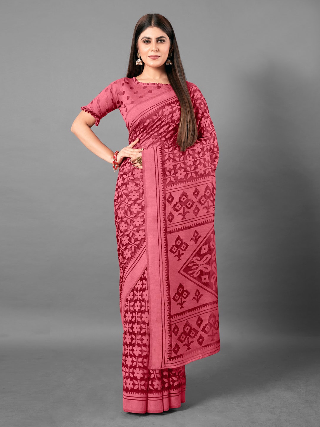 

Anouk Ethnic Motifs Printed Brasso Chanderi Saree, Pink