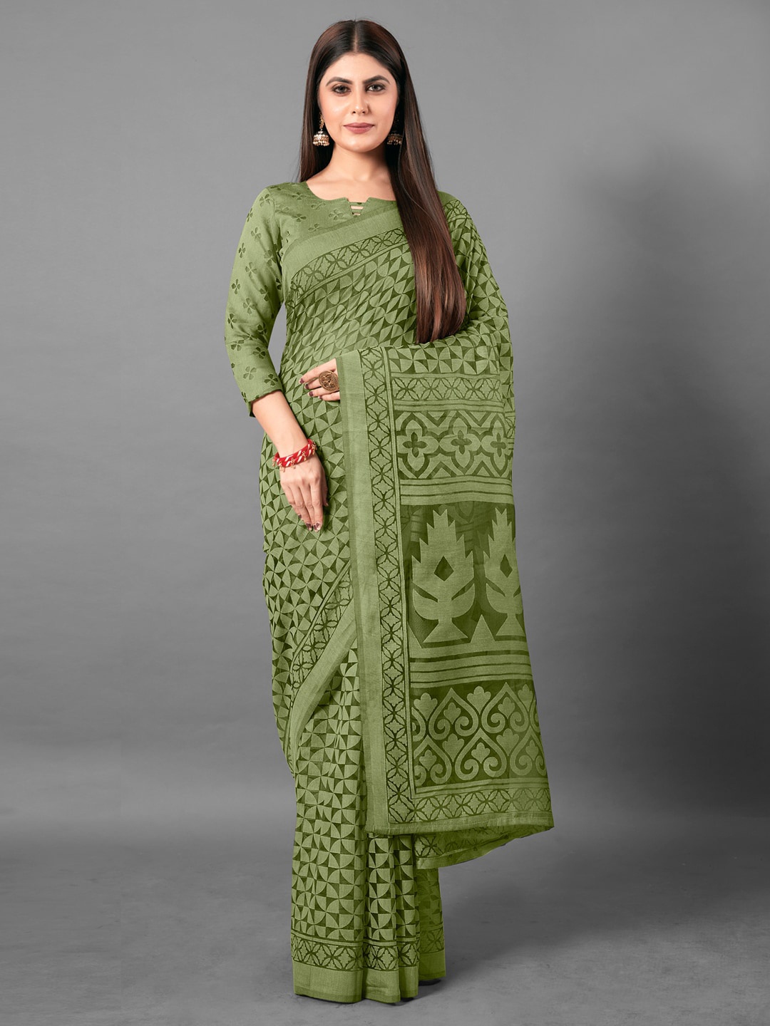 

Anouk Green Ethnic Motifs Printed Chanderi Saree