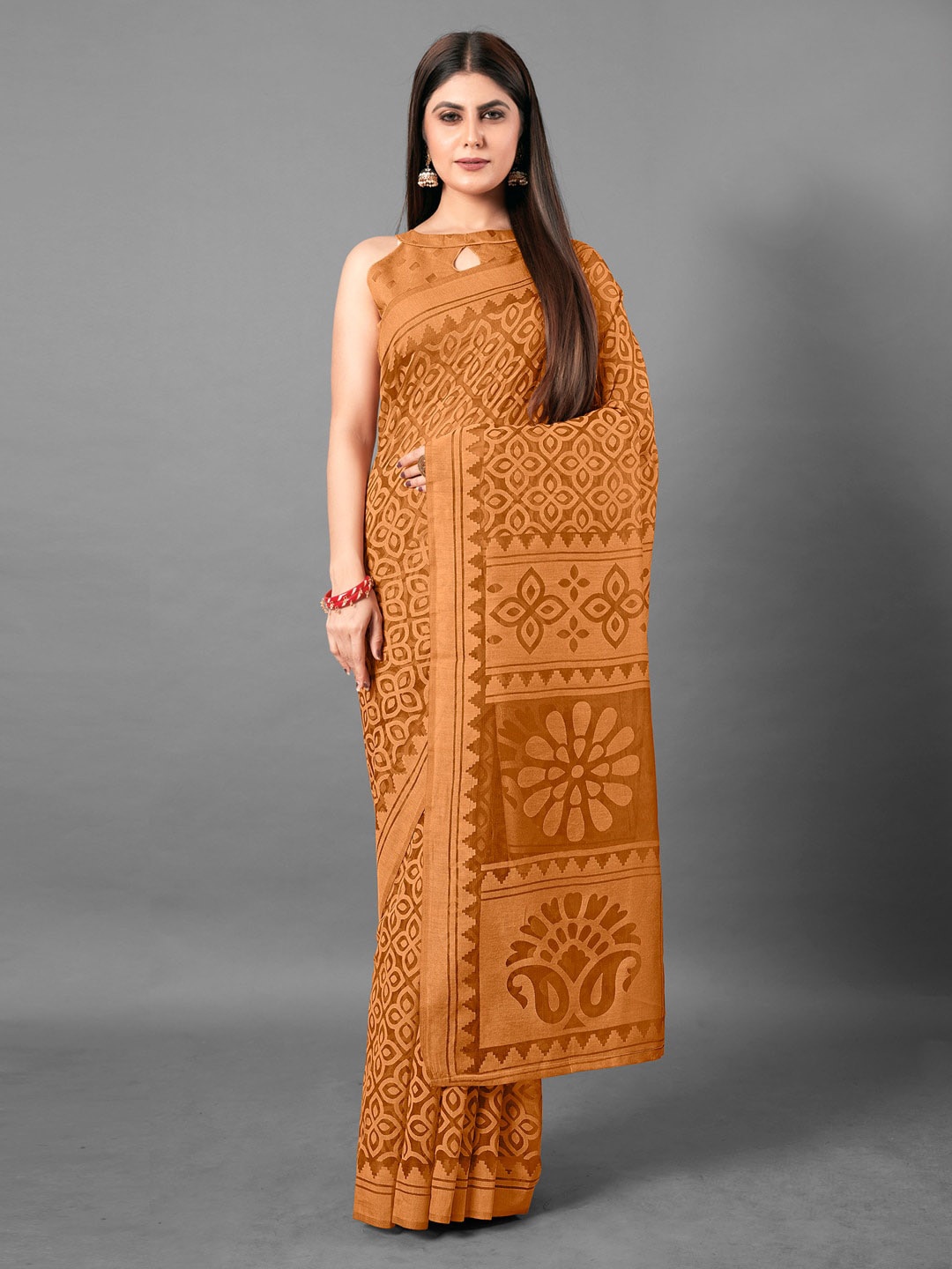 

Anouk Brown Ethnic Motifs Printed Brasso Chanderi Saree