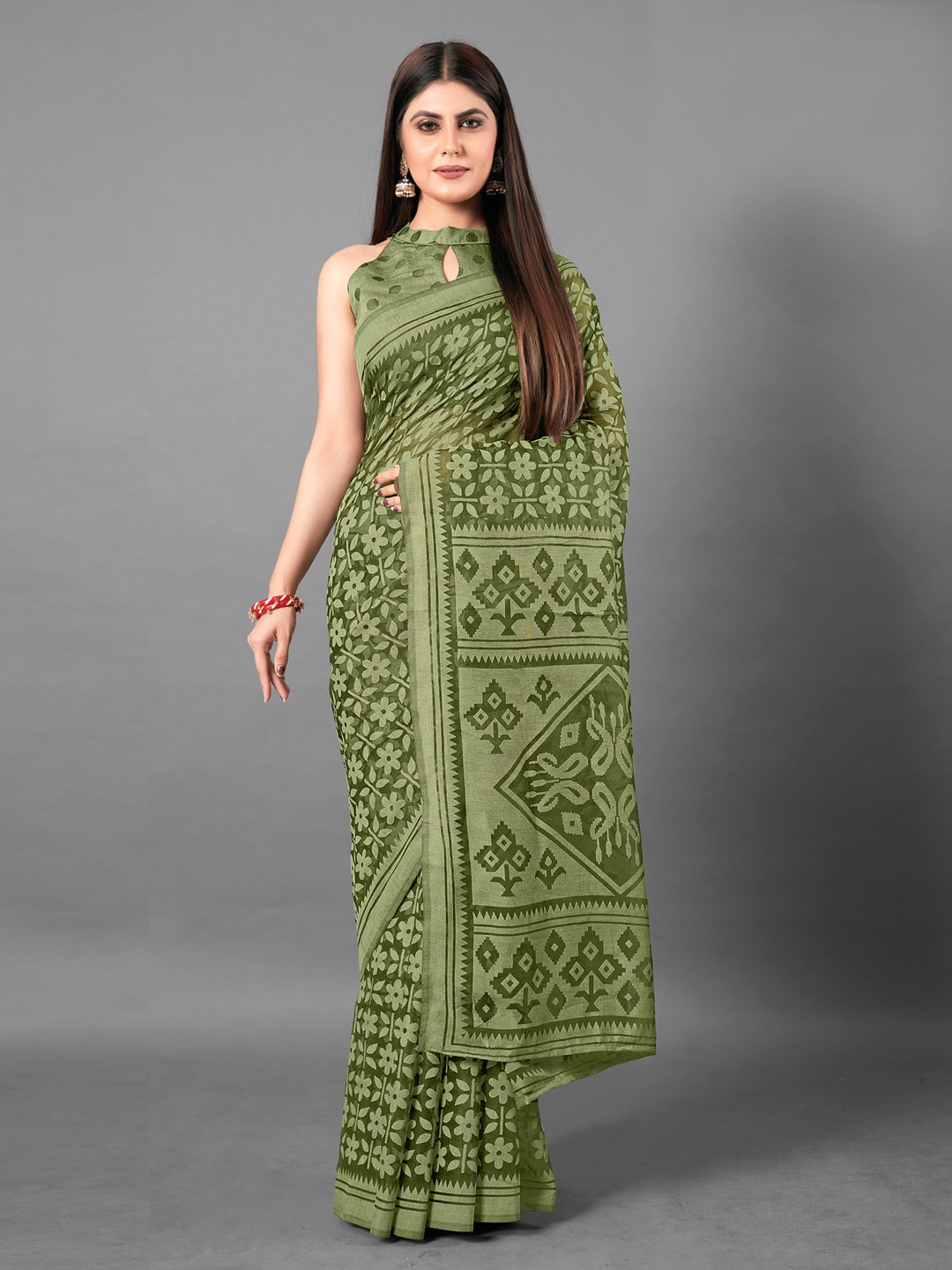 

Anouk Ethnic Motifs Printed Brasso Chanderi Saree, Black