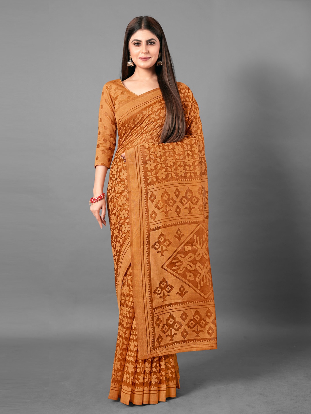 

Anouk Ethnic Motifs Printed Brasso Chanderi Saree, Brown