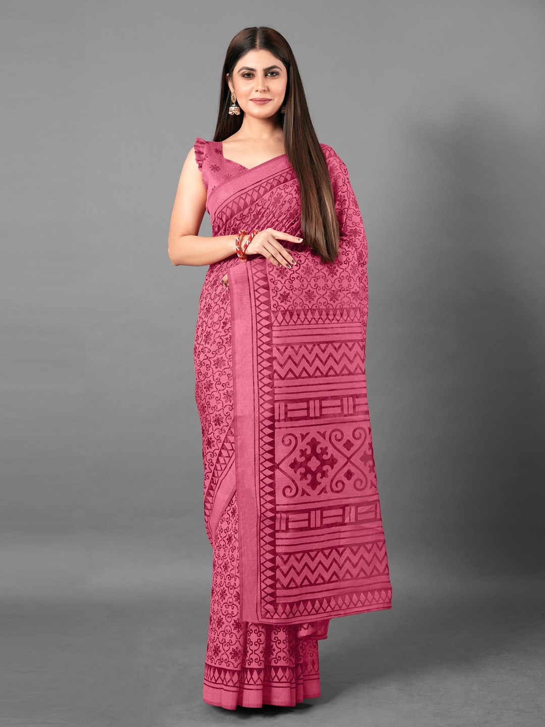 

Anouk Pink Ethnic Motifs Printed Saree