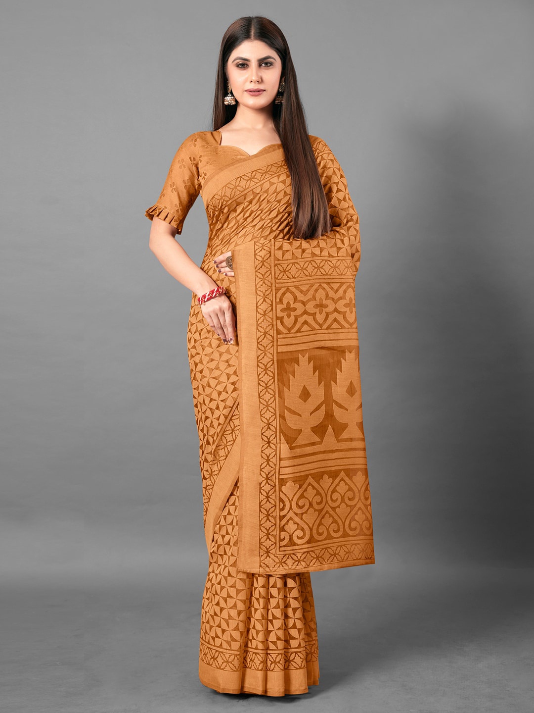

Anouk Geometric Printed Brasso Chanderi Saree, Brown