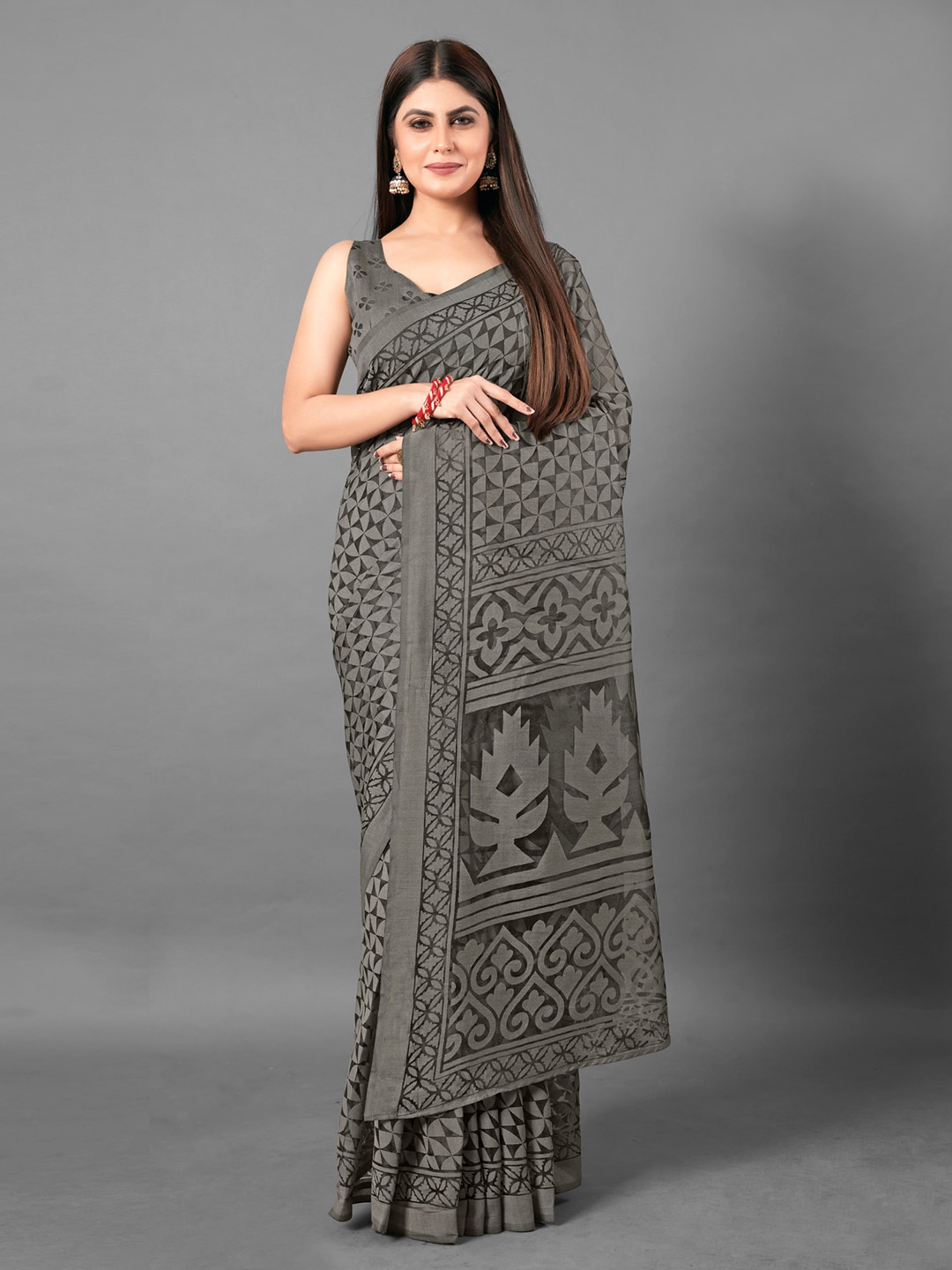 

Anouk Black Geometric Printed Chanderi Saree